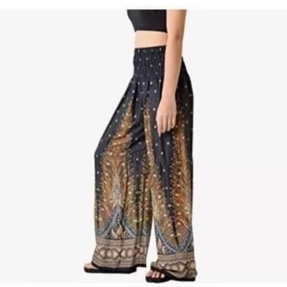 New Bohemian Black and Red Wide Leg Pants